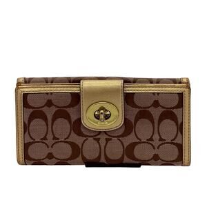 Coach Wallet Vintage COACH 2-1 Wallet in Signature Tan Jacquard & Metallic Gold